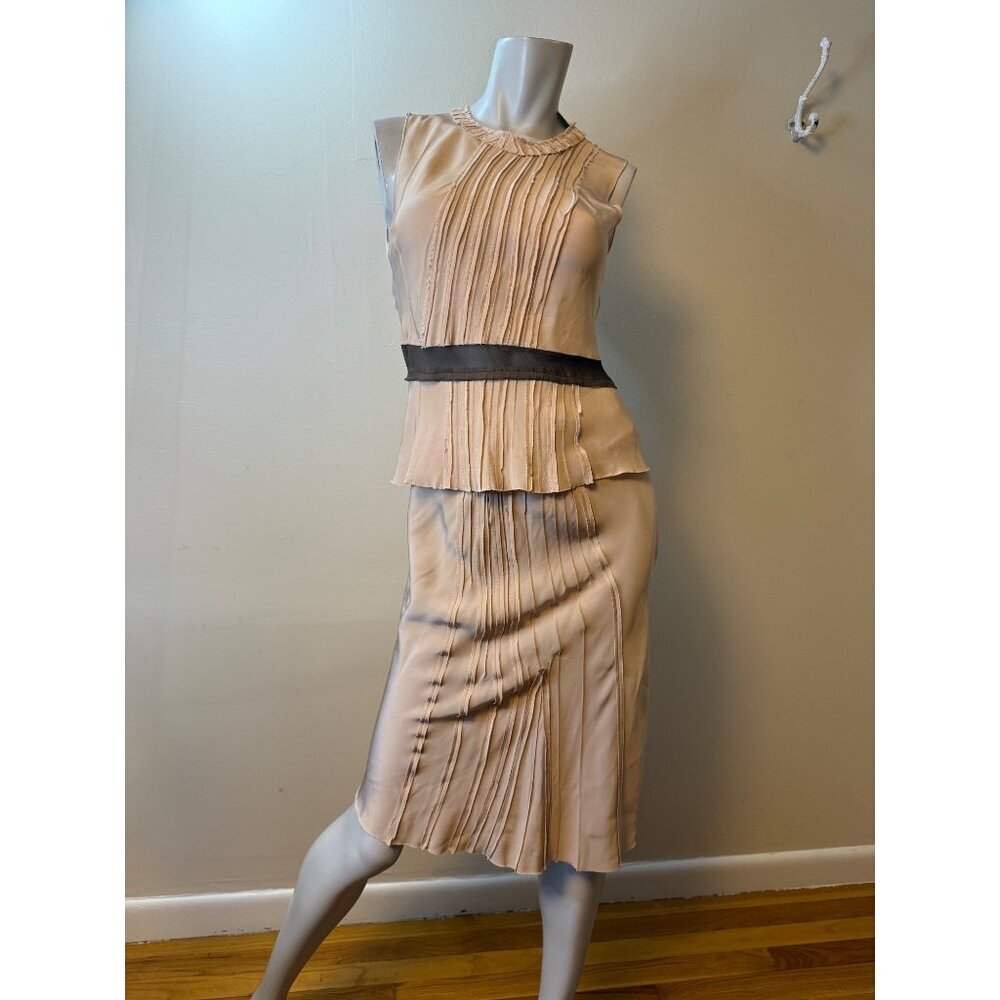 Prada Womens Opaline Satin 2 Piece Set Skirt Sleeveless Size 40 Made In Italy Bl - Picture 1 of 16